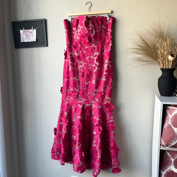 Helsi Embroidered Floral Pink Strapless Lace Up Corset Back Midi Gown Size‎ XL - Picture 3 of 12